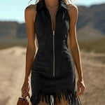 Zeagoo Women's 2026 Summer Sleeveless Bodycon Tassel Fringe Mini Dress Slim Fit Going Out Party Night Club