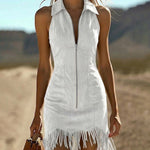 Zeagoo Women's 2026 Summer Sleeveless Bodycon Tassel Fringe Mini Dress Slim Fit Going Out Party Night Club