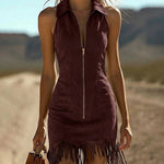 Zeagoo Women's 2026 Summer Sleeveless Bodycon Tassel Fringe Mini Dress Slim Fit Going Out Party Night Club