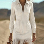 Zeagoo Women's 2026 Western Cowgirl Tassel Fringe Shirt Dress Long Sleeve Short Country Concert Festival Outfit