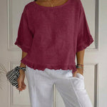 Zeagoo Stylish Casual Round Neck Ruffled Hem T-Shirt for Women Cute Summer Casual 2026 | Under $40