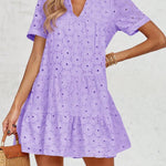 Zeagoo Women's 2026 Summer Eyelet Embroidery Babydoll Mini Dress Casual Flowy Short Sleeve Cute Sundress Beach Vacation