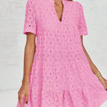 Zeagoo Women's 2026 Summer Eyelet Embroidery Babydoll Mini Dress Casual Flowy Short Sleeve Cute Sundress Beach Vacation