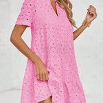 Zeagoo Women's 2026 Summer Eyelet Embroidery Babydoll Mini Dress Casual Flowy Short Sleeve Cute Sundress Beach Vacation