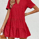 Zeagoo Women's 2026 Summer Eyelet Embroidery Babydoll Mini Dress Casual Flowy Short Sleeve Cute Sundress Beach Vacation