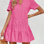 Zeagoo Women's 2026 Summer Eyelet Embroidery Babydoll Mini Dress Casual Flowy Short Sleeve Cute Sundress Beach Vacation