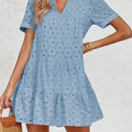 Zeagoo Women's 2026 Summer Eyelet Embroidery Babydoll Mini Dress Casual Flowy Short Sleeve Cute Sundress Beach Vacation