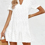Zeagoo Women's 2026 Summer Eyelet Embroidery Babydoll Mini Dress Casual Flowy Short Sleeve Cute Sundress Beach Vacation