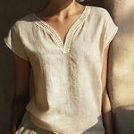 Zeagoo Vintage Lace V-Neck Linen Textured Blouse for Women Casual Lightweight Summer Beach 2026 | Under $40