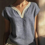 Zeagoo Vintage Lace V-Neck Linen Textured Blouse for Women Casual Lightweight Summer Beach 2026 | Under $40