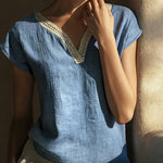 Zeagoo Vintage Lace V-Neck Linen Textured Blouse for Women Casual Lightweight Summer Beach 2026 | Under $40