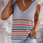 Summer Casual Rainbow Stripe Knit Tank Top