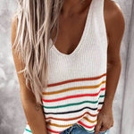 Summer Casual Rainbow Stripe Knit Tank Top