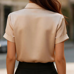 Zeagoo Elegant Satin Tie Design Short Sleeve Blouse for Women Elegant Office Work Dressy 2026 | Under $40