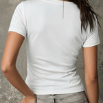 Versatile Crossover V-neck Pleated Short Sleeve T-shirt