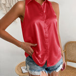 Versatile Satin Sleeveless Shirt Vest