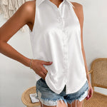 Versatile Satin Sleeveless Shirt Vest