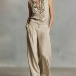 Urban Casual Ruffled Neckline Sleeveless Top Pants Set