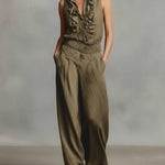 Urban Casual Ruffled Neckline Sleeveless Top Pants Set