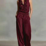 Urban Casual Ruffled Neckline Sleeveless Top Pants Set
