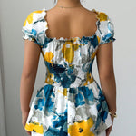 Stylish Ruffled Trim Watercolor Floral Print Chiffon Top