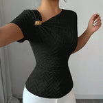 Twist Front Asymmetric Neck Ruched Top