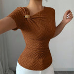 Twist Front Asymmetric Neck Ruched Top