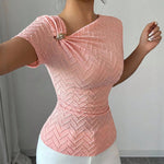 Twist Front Asymmetric Neck Ruched Top
