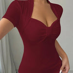 Versatile Sweetheart Neck Basic Bodycon T-Shirt