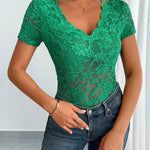 Stylish Sexy Hollow Out Short Sleeve Lace Blouse