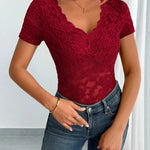 Stylish Sexy Hollow Out Short Sleeve Lace Blouse