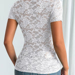 Stylish Sexy Hollow Out Short Sleeve Lace Blouse