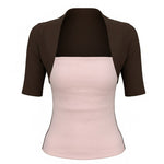 Versatile Colorblock Short Sleeve Fake 2-Piece Knit Top