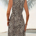Stylish Leopard Printed Deep V-neck Sleeveless Mini Dress
