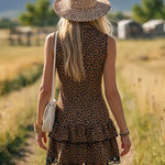 Trendy Leopard Print Lace Trim Sleeveless Mini Dress