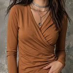 Versatile Casual Wrap V-Neck Long Sleeve T-Shirt