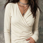 Versatile Casual Wrap V-Neck Long Sleeve T-Shirt