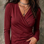 Versatile Casual Wrap V-Neck Long Sleeve T-Shirt
