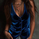 Velvet Deep V Neck Button Front Vest