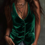 Velvet Deep V Neck Button Front Vest
