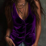 Velvet Deep V Neck Button Front Vest