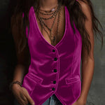 Velvet Deep V Neck Button Front Vest