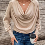 Urban Casual Draped V-neck Long Sleeve Knit Blouse