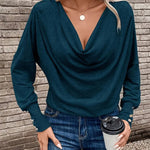 Urban Casual Draped V-neck Long Sleeve Knit Blouse