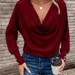 Urban Casual Draped V-neck Long Sleeve Knit Blouse