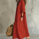 V Neck Batwing Sleeve Plaid Oversized Maxi Dress