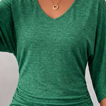 Versatile V-neck Batwing Sleeves Elastic Knit Top