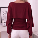 Slim Ruched Cape Sleeve Boat Neck Top