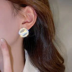 Chic Square Opal and Zirconia Crystal Stud Earrings