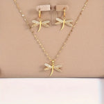 Gold Dragonfly Jewelry Necklace with Bonus Earrings
